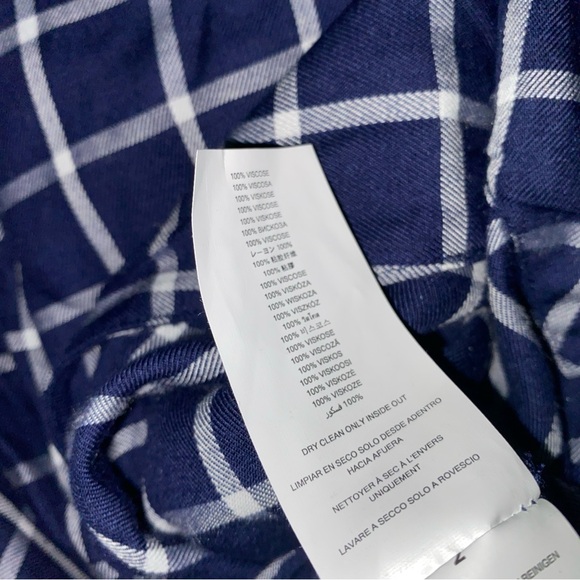 MICHAEL  Michael Kors Plaid Blouse Women’s Large Navy White‎ Plaid Gold Buttons - Picture 10 of 16